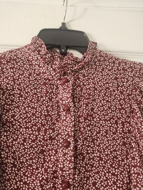Orange Creek Red Floral Button-Up Blouse Small Size